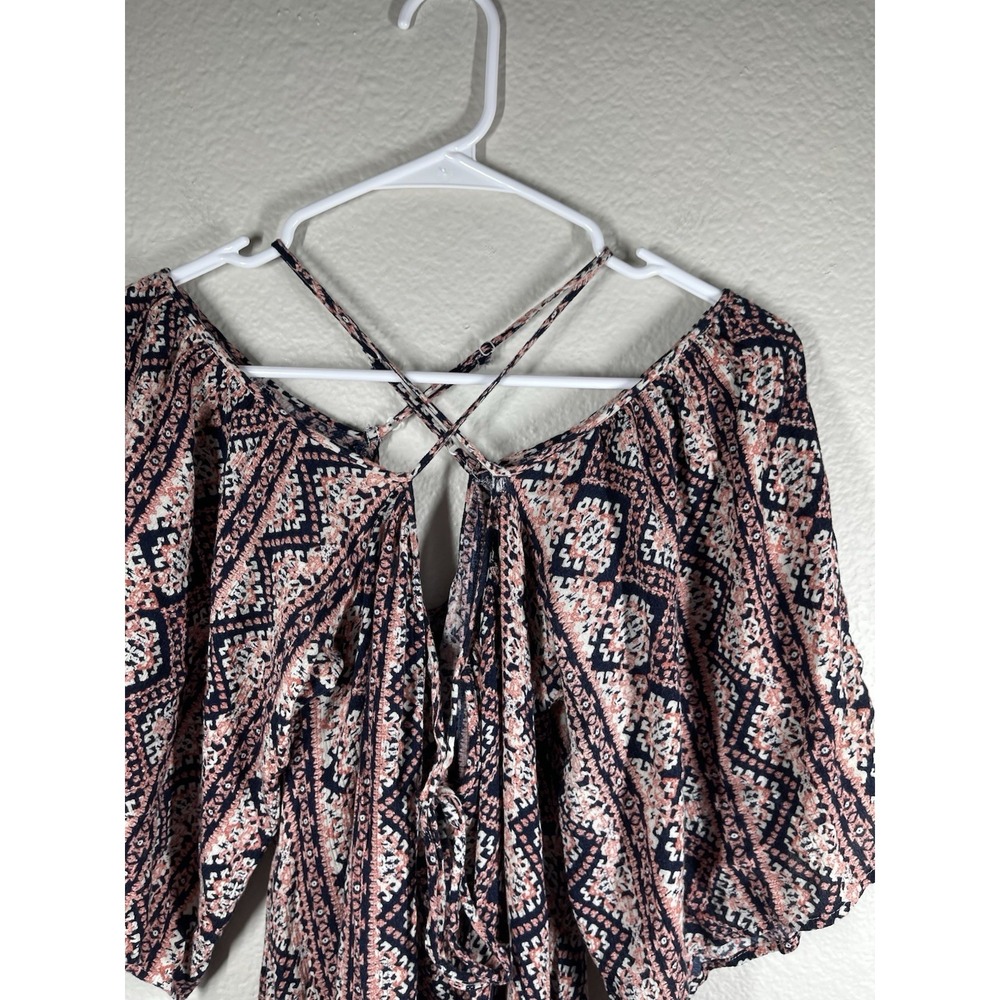 Mahina Strappy Sz M Blouse Tunic Floral Print Flowy Top Shirt Women's Cottage